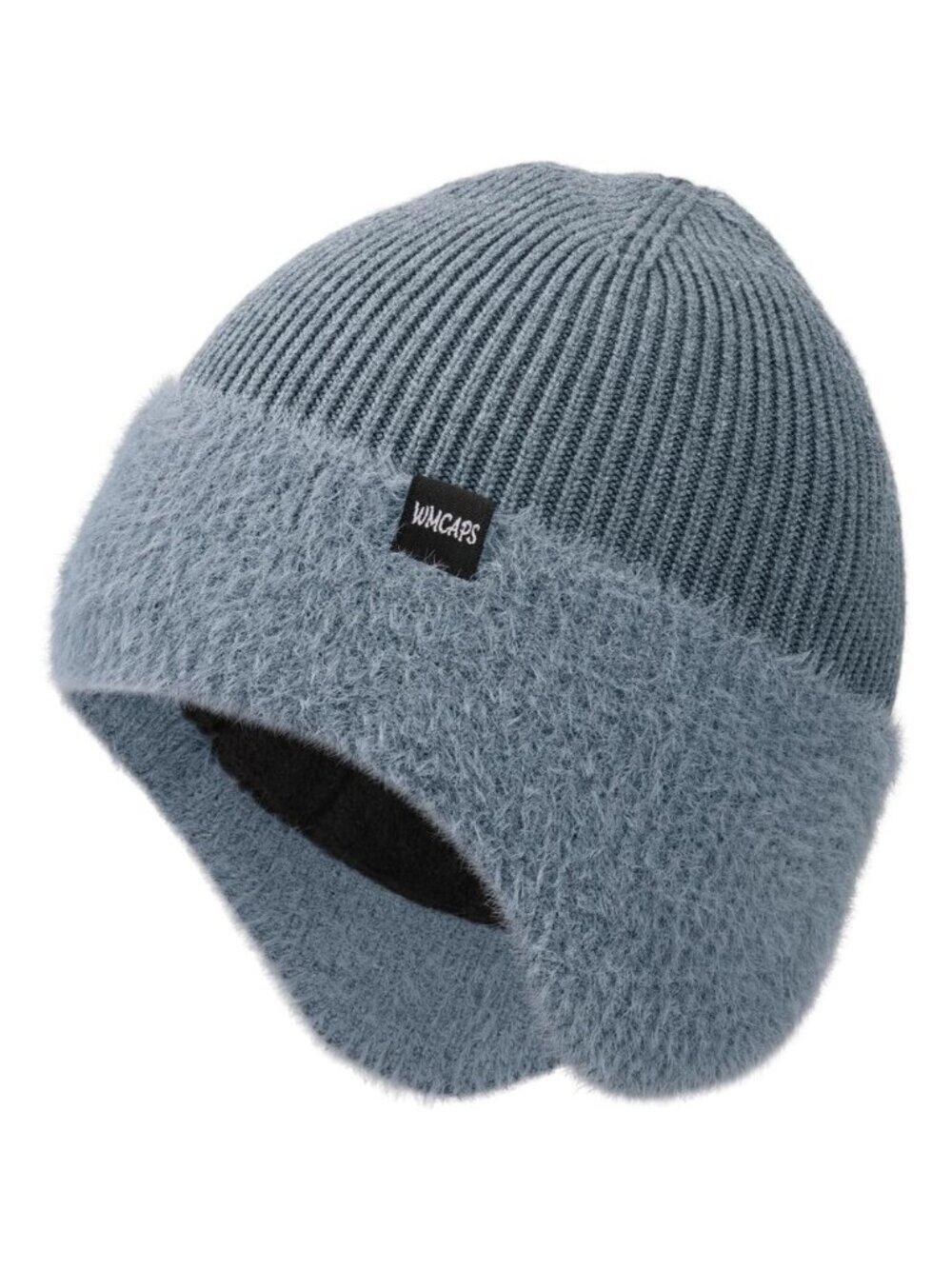 Unisex Grey Blue Fleece Thermal Lined Knit Warm Earflap Classic Stocking Cap